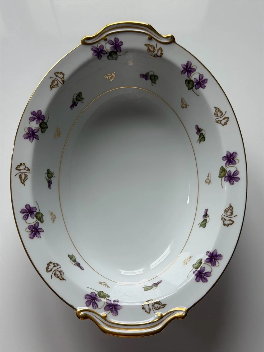 Noritake Avalon 5150 White Porcelain Oval Serving Bowl with Purple Voilet Floral